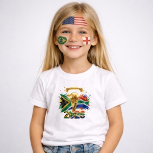 Tricou South Africa World Cup 2026 Fifa V2, din bumbac 100%, tricou alb, Copii | Dama | Barbat