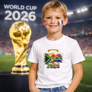 Tricou South Africa World Cup 2026 Fifa V2, din bumbac 100%, tricou alb, Copii | Dama | Barbat - Img 5
