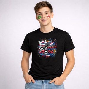 Tricou South Korea World Cup 2026 Fifa, din bumbac 100%, tricou negru, Copii | Dama | Barbat - Img 2