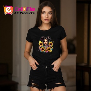 Tricou Space buns girl sunflower burst, fata cu cocuri si floarea soarelui exploziva, Copii | Dama | Barbat , tricou negru - Img 7