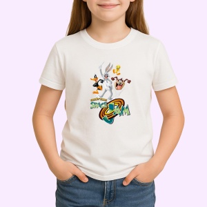 Tricou Space Jam Bugs Bunny si echipa sa in meci de baschet spatial, Copii | Dama | Barbat