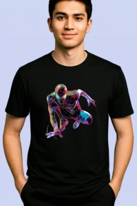 Tricou Spiderman in stil graffiti portret artistic Copii | Dama | Barbat, culoare negru - Img 2