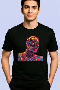 Tricou Spiderman pop art cu pumn in fata fundal alb Copii | Dama | Barbat, culoare negru - Img 2