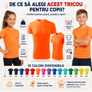 Tricou sport copii Malfini Fantasy 147 – 100% poliester, pentru fete și băieți, ideal pentru activități sportive - Img 2