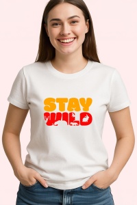 Tricou Stay Wild, din bumbac 100%, tricou alb, Dama | Barbat - Img 1