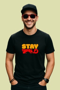 Tricou Stay Wild Text Portocaliu Cu Labuta Animal, din bumbac 100%, tricou negru Copii | Dama | Barbat - Img 2