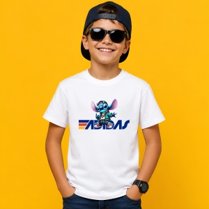 Tricou Stitch Albastru Logo Retro Stil Urban Sportiv Streetwear, din bumbac 100% Copii | Dama | Barbat - Img 2