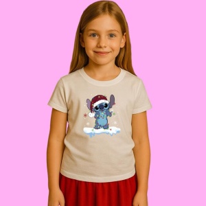 Tricou Stitch Christmas Lights, din bumbac 100%, tricou alb, Copii | Dama | Barbat - Img 1