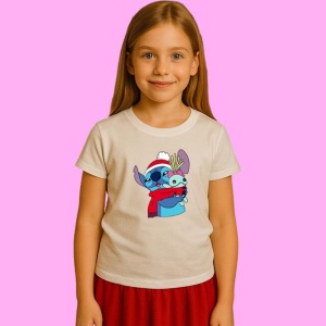 Tricou Stitch Imbratiseaza Iepuras Craciun, din bumbac 100%, tricou alb, Copii | Dama | Barbat
