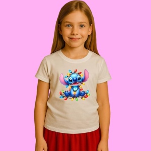 Tricou Stitch Incalcit In Instalatie Luminoasa, din bumbac 100%, tricou alb, Copii | Dama | Barbat - Img 2
