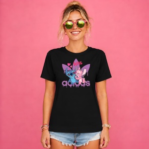 Tricou Stitch Si Angel Sarut Kiss Logo Mov Urban Aesthetic Love, din bumbac 100%, tricou negru, Copii | Dama | Barbat - Img 2