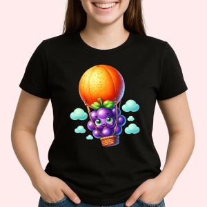 Tricou Strugure amuzant de vara cu balonul cu aer, Fructe, Copii | Dama, culoare negru - Img 2