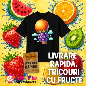 Tricou Strugure amuzant de vara cu balonul cu aer, Fructe, Copii | Dama, culoare negru - Img 12