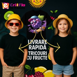 Tricou Strugure amuzant de vara cu skateboard, Fructe, Copii | Dama, culoare negru - Img 6