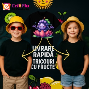 Tricou Strugure amuzant de vara yoga, Fructe, Copii | Dama, culoare negru - Img 6