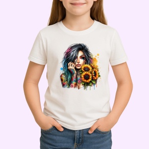 Tricou sunflower eye rainbow girl, fata curcubeu cu floarea soarelui in ochi, Copii | Dama | Barbat