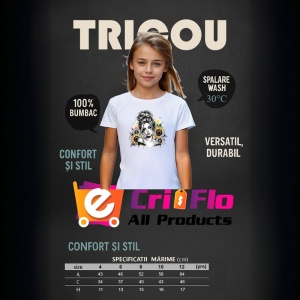 Tricou sunflower shoulder girl sketch style, fata cu floarea soarelui pe umar stil schita, Copii | Dama | Barbat - Img 9