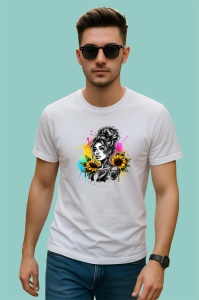 Tricou sunflower tattoo black background girl, fata tatuata cu floarea soarelui pe fundal negru, Copii | Dama | Barbat - Img 2