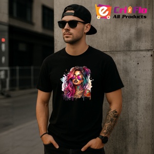 Tricou Sunglasses girl rainbow style tattooed, fata cu ochelari stil curcubeu si tatuaje, Copii | Dama | Barbat , tricou negru - Img 11