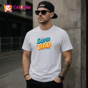 Tricou Super Dad Design Colorat Tata, din bumbac 100% , tricou alb pentru Barbat