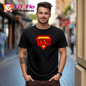 Tricou Super Dad Emblema Supererou Rosu Galben, din bumbac 100%, tricou negru Barbat - Img 2