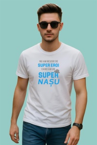 Tricou Super Eroi Super Nasu Text Albastru Negru, din bumbac 100% , tricou alb pentru Barbat - Img 2