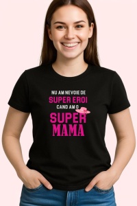 Tricou Super Mama Gri, din bumbac 100%, tricou negru, Dama | Barbat