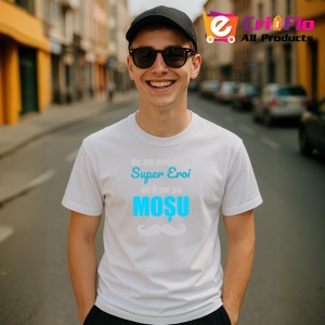 Tricou Super Mosu Albastru Mustata, din bumbac 100%, tricou alb, Dama | Barbat - Img 3