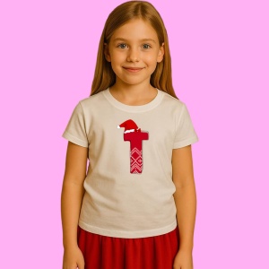 Tricou T Litera Rosie Cu Caciulita Si Inimioare Albe, din bumbac 100% Copii | Dama | Barbat
