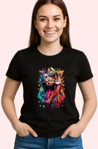 Tricou T-Rex Dinozaur Colorat Poligonal, Copii | Dama | Barbat, culoare negru - Img 4