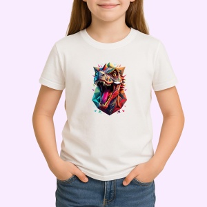Tricou T-Rex Dinozaur Colorat Poligonal, Copii | Dama | Barbat - Img 3
