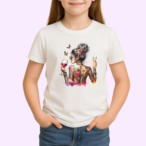 Tricou tattooed girl back peace wine, fata tatuata cu spatele si semnul pacii cu pahar de vin, Copii | Dama | Barbat - Img 3