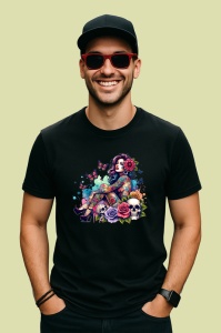 Tricou Tattooed girl with skulls and flowers, fata tatuata cu cranii si flori, Copii | Dama | Barbat , tricou negru - Img 3