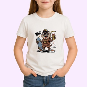 Tricou Taz – City Style cu hanorac portocaliu și skateboard graffiti Copii | Dama | Barbat Barbat - Img 3