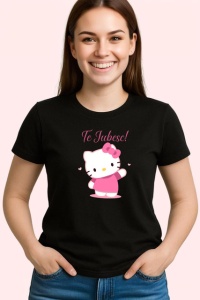 Tricou Te Iubesc Hello Kitty Personaj Desen, din bumbac 100%, tricou negru Copii | Dama | Barbat - Img 3