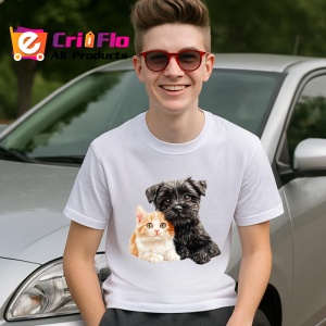Tricou Terrier negru si pisica portocalie legatura sincera Copii | Dama | Barbat Barbat - Img 8