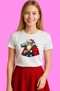 Tricou Thor Christmas Barbă Alba Cu Decoratii, din bumbac 100%, tricou alb, Copii | Dama | Barbat - Img 3