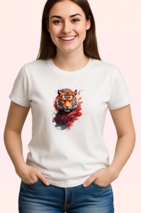 Tricou Tigru pop art cu fundal negru si flacari rosii Copii | Dama | Barbat