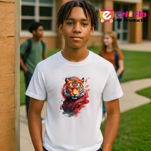 Tricou Tigru pop art cu fundal negru si flacari rosii Copii | Dama | Barbat - Img 4