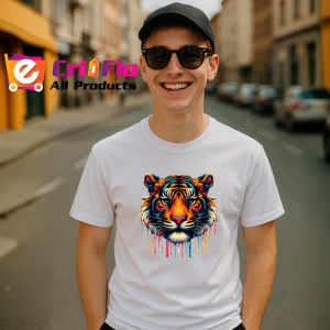 Tricou Tigru realist in culori neon fundal alb Copii | Dama | Barbat - Img 6