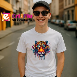 Tricou Tigru realist in culori vibrante fundal alb Copii | Dama | Barbat - Img 5