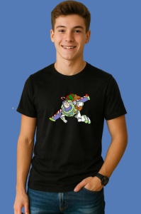 Tricou Toy Story Buzz Lightyear In Zbor Cu Baston Rosu Alb, din bumbac 100% Copii | Dama | Barbat
