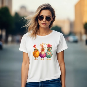 Tricou Trei gaini colorate - Copii | Dama | Barbat - Img 13