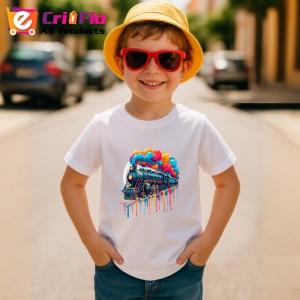 Tricou Tren cu baloane colorate si vopsea fundal alb Copii | Dama | Barbat - Img 10