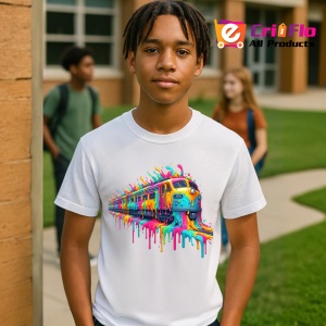 Tricou Tren in miscare cu vopsea curcubeu si splash Copii | Dama | Barbat - Img 5