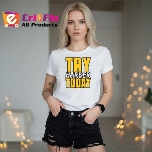 Tricou Try Harder Today Text Galben 3D V2, din bumbac 100% , tricou alb pentru Copii | Dama | Barbat - Img 7