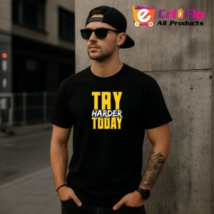 Tricou Try Harder Today Text Galben 3D V2, din bumbac 100%, tricou negru Copii | Dama | Barbat - Img 6