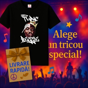 Tricou Tupac - Split Face Art, muzica RAP, Dama | Barbat | Copii, Culoare Negru - Img 7