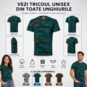 Tricou Unisex Camuflaj din 100% Bumbac, 160 g/m², Mărimi XS–3XL - Img 4