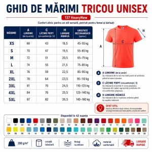 Tricou Unisex Damă / Bărbat Heavy New 137 – 100% Bumbac, Guler Rotund, 200 g/m², XS–5XL - Img 4